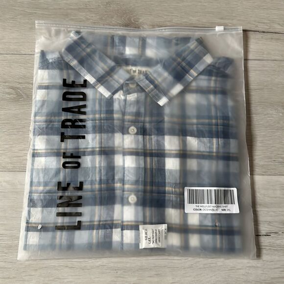 Line of Trade The‎ Wellfleet Madras Shirt Ocean Blue 2XL NWT in packaging - Picture 7 of 9